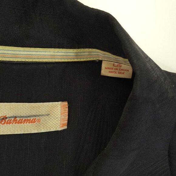 Tommy Bahama‎ Shirt Mens Large Black Floral Frond Hawaiian Wood Button 100% Silk - Picture 4 of 11